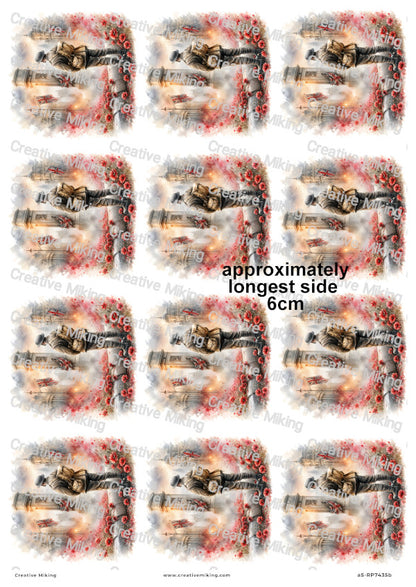 Soldier In London Poppy Field Remembrance Decoupage Rice Paper | RP7435b