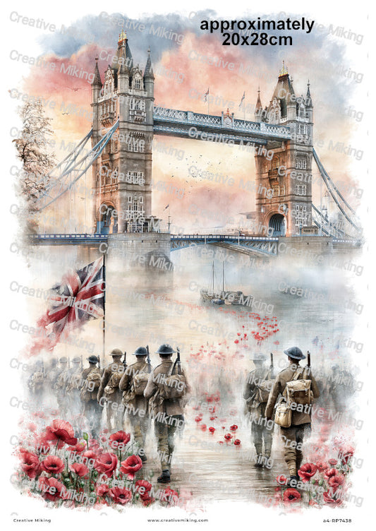 Tower Bridge Soldiers And Poppies Remembrance Decoupage Rice Paper | RP7438