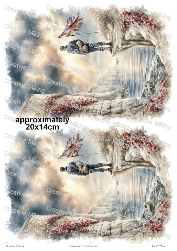 Soldier On Coastal Cliff Remembrance Decoupage Rice Paper | RP7439