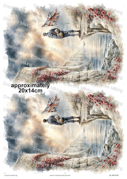 Soldier On Coastal Cliff Remembrance Decoupage Rice Paper | RP7439