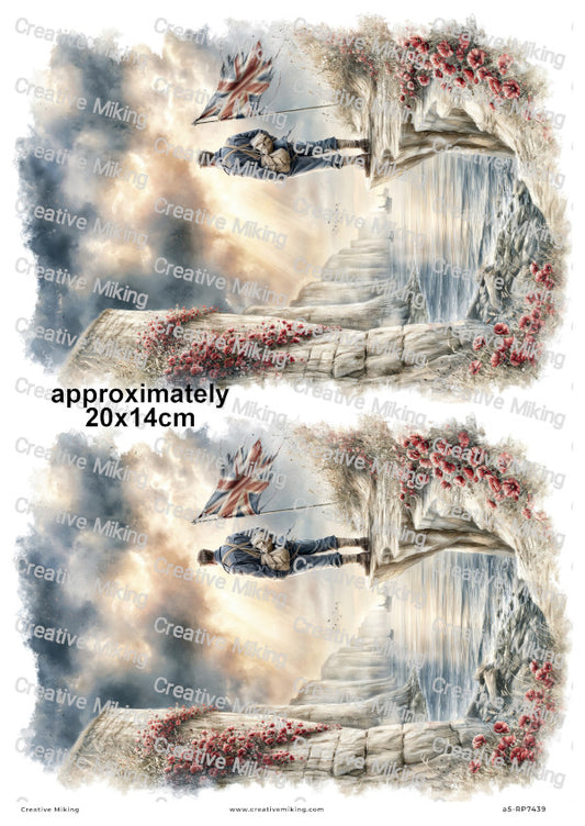 Soldier On Coastal Cliff Remembrance Decoupage Rice Paper | RP7439