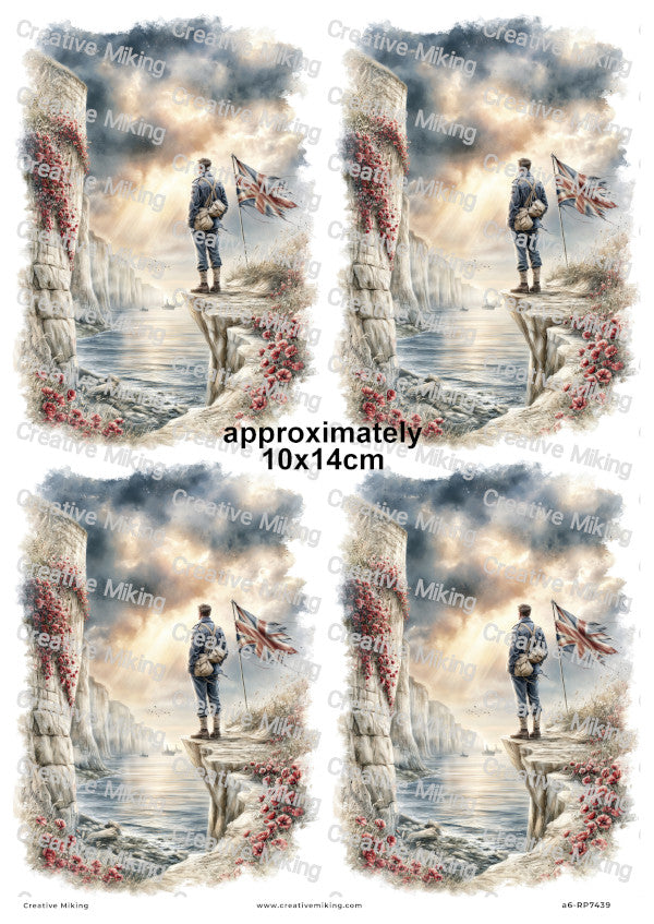 Soldier On Coastal Cliff Remembrance Decoupage Rice Paper | RP7439