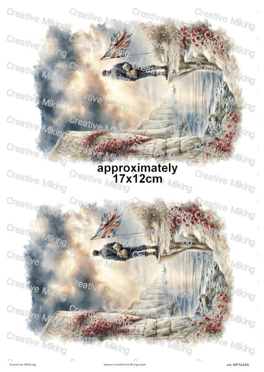 Soldier On Coastal Cliff Remembrance Decoupage Rice Paper | RP7439b