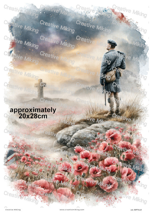 Scottish Soldier On Hillside Remembrance Decoupage Rice Paper | RP7441