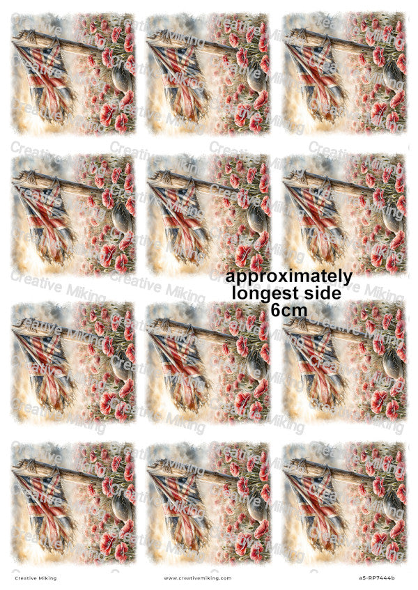 Union Jack Flag With Poppies Remembrance Decoupage Rice Paper | RP7444b