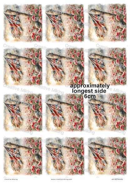 Union Jack Flag With Poppies Remembrance Decoupage Rice Paper | RP7444b