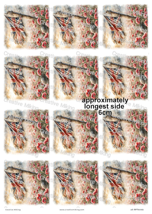 Union Jack Flag With Poppies Remembrance Decoupage Rice Paper | RP7444b