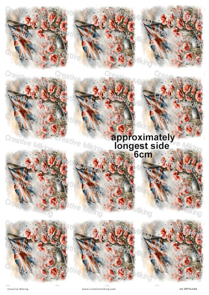Union Jack Flag With Poppies Remembrance Decoupage Rice Paper | RP7446b