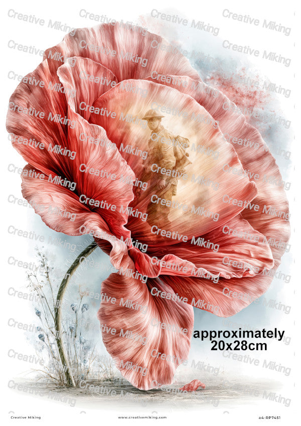 Poppy Flower With Soldier Remembrance Decoupage Rice Paper | RP7451