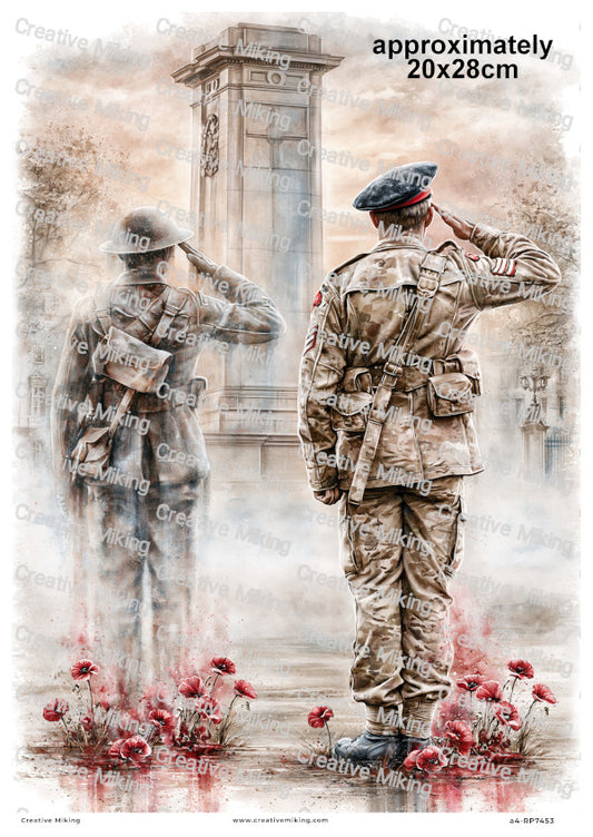 Soldier Saluting Memorial Remembrance Decoupage Rice Paper | RP7453