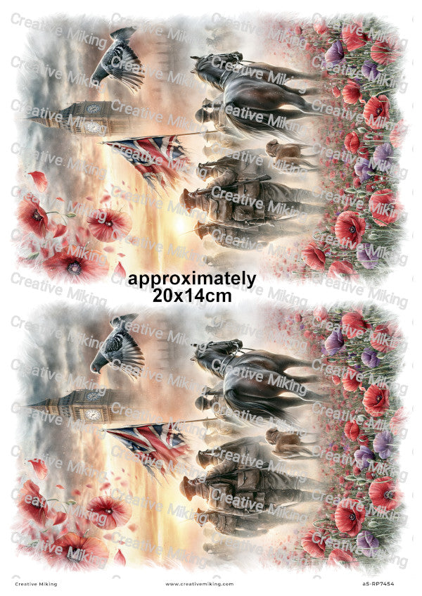 Soldiers Horse And Dog In Poppy Field Remembrance Decoupage Rice Paper | RP7454