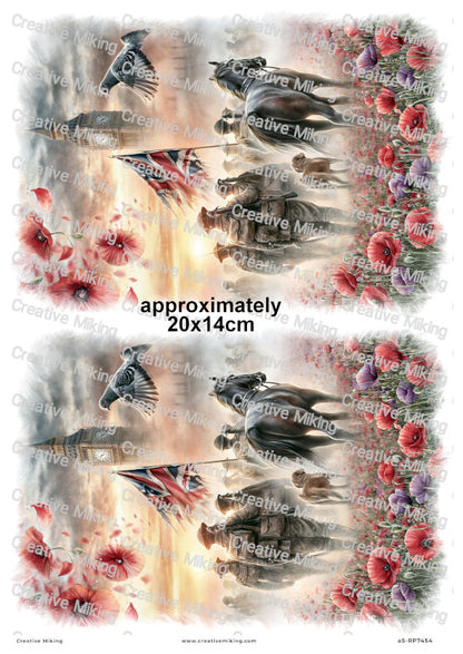 Soldiers Horse And Dog In Poppy Field Remembrance Decoupage Rice Paper | RP7454