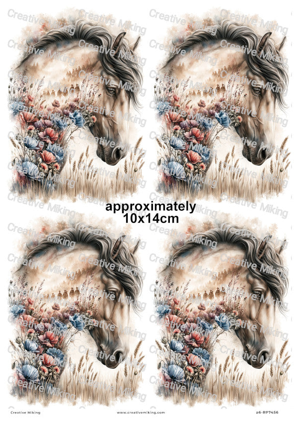 Horse In Poppy Field Remembrance Decoupage Rice Paper | RP7456