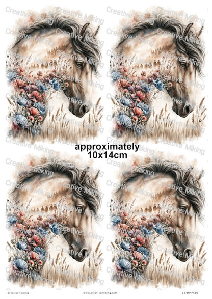 Horse In Poppy Field Remembrance Decoupage Rice Paper | RP7456
