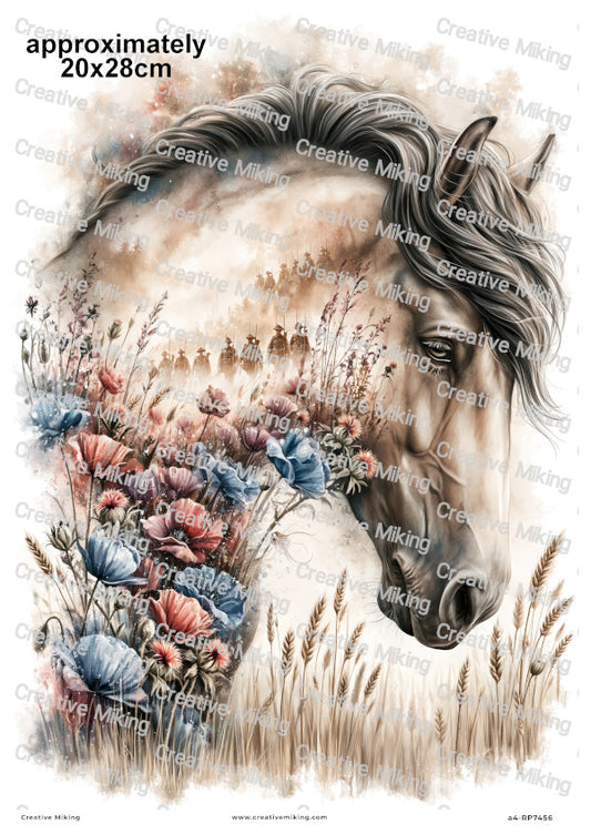 Horse In Poppy Field Remembrance Decoupage Rice Paper | RP7456