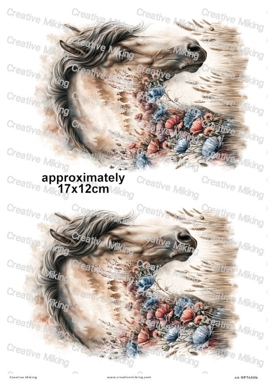 Horse In Poppy Field Remembrance Decoupage Rice Paper | RP7456b