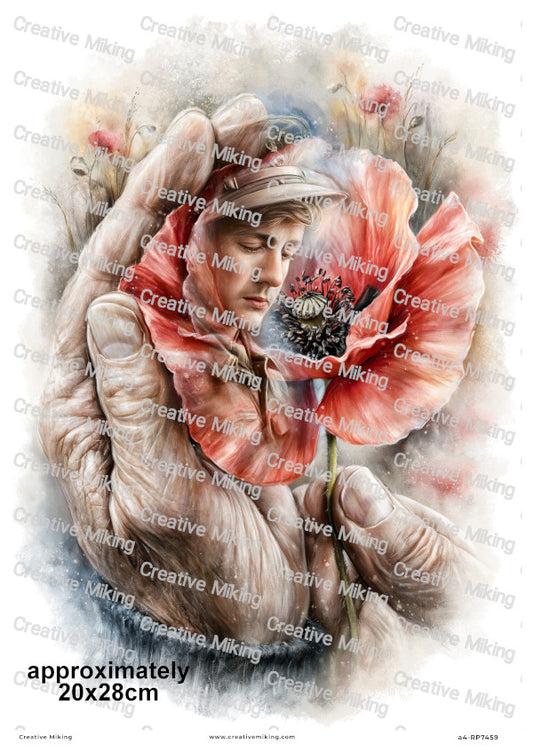 Soldier With Poppy Flower Remembrance Decoupage Rice Paper | RP7459