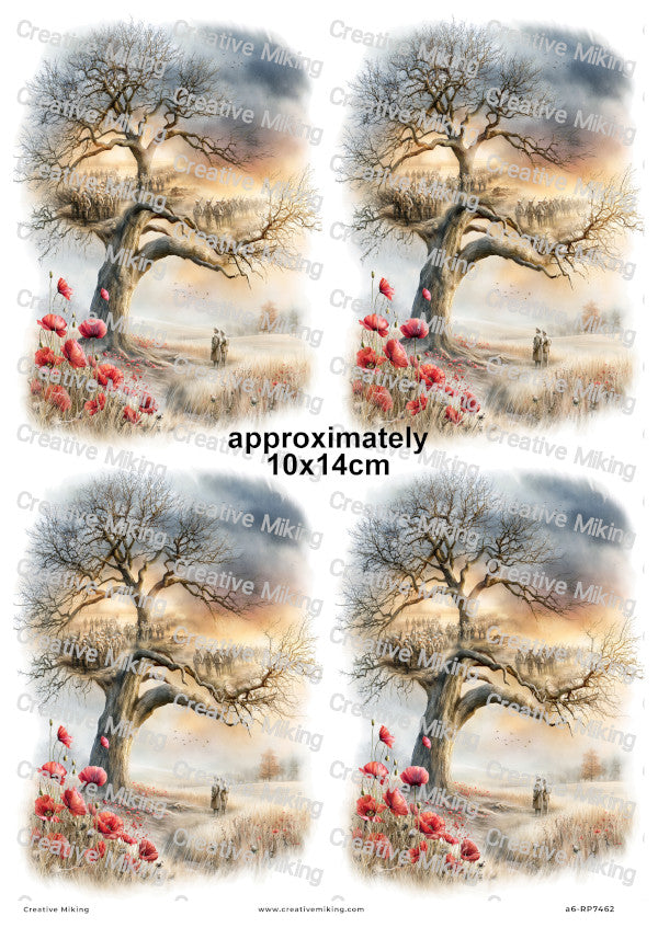 Soldier With Horse Dogs And Pigeons Soldiers Under Tree Remembrance Decoupage Rice Paper | RP7462