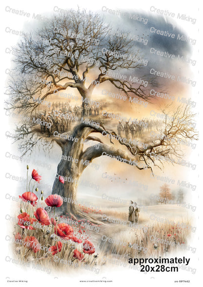 Soldier With Horse Dogs And Pigeons Soldiers Under Tree Remembrance Decoupage Rice Paper | RP7462