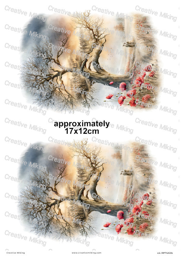 Soldier With Horse Dogs And Pigeons Soldiers Under Tree Remembrance Decoupage Rice Paper | RP7462b