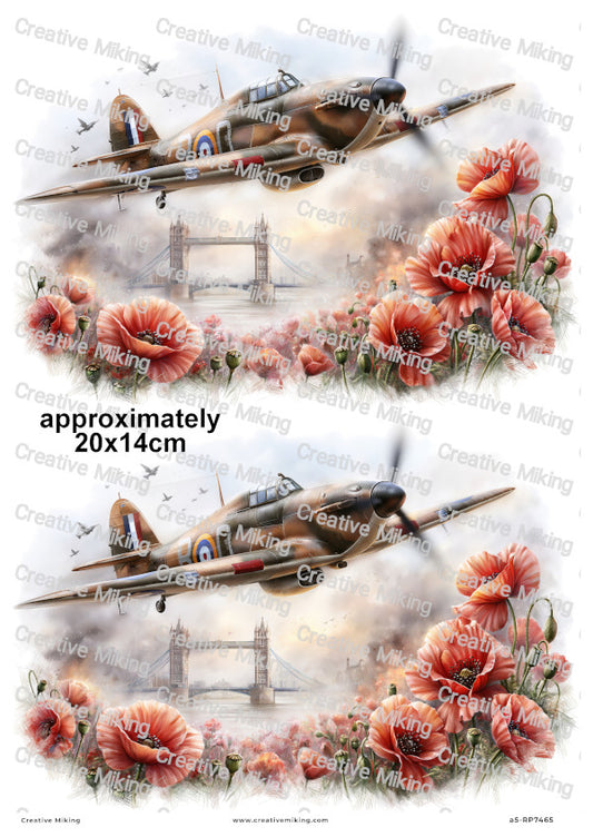 Hawker Hurricane Aircraft With Poppies Remembrance Decoupage Rice Paper | RP7465