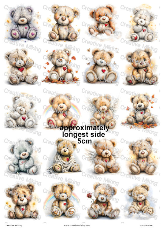Teddy Bears With Hearts Decoupage Rice Paper | RP7468