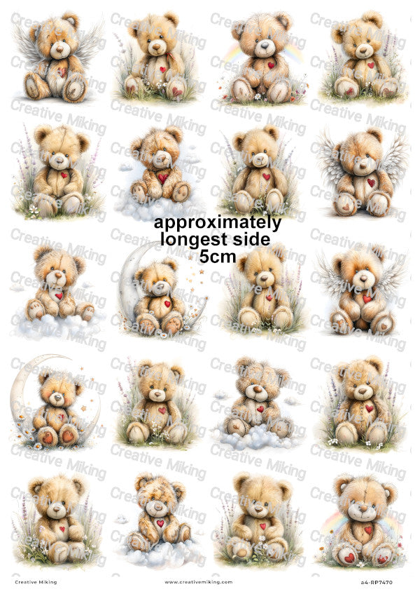 Teddy Bears With Hearts Decoupage Rice Paper | RP7470