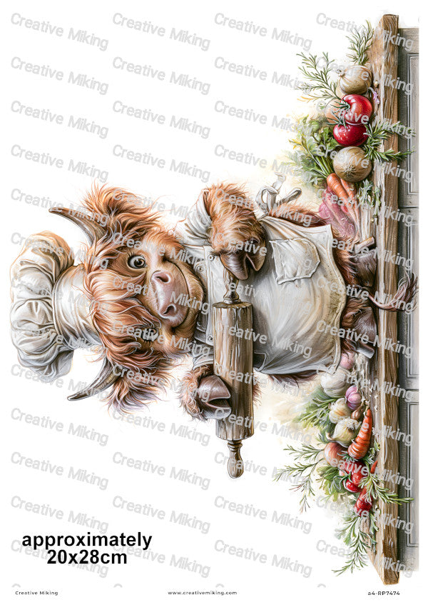 Highland Cow Chef With Vegetables Funny Decoupage Rice Paper | RP7474