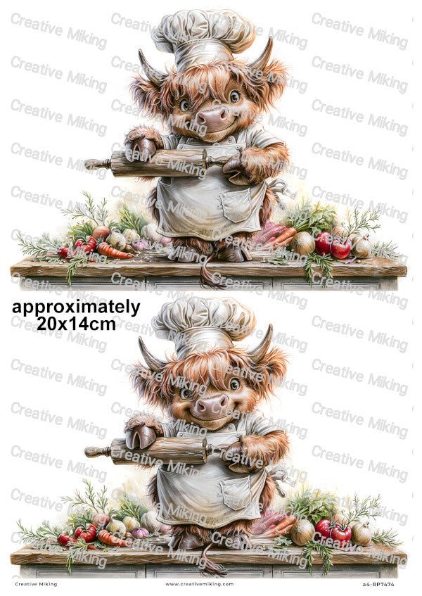 Highland Cow Chef With Vegetables Funny Decoupage Rice Paper | RP7474