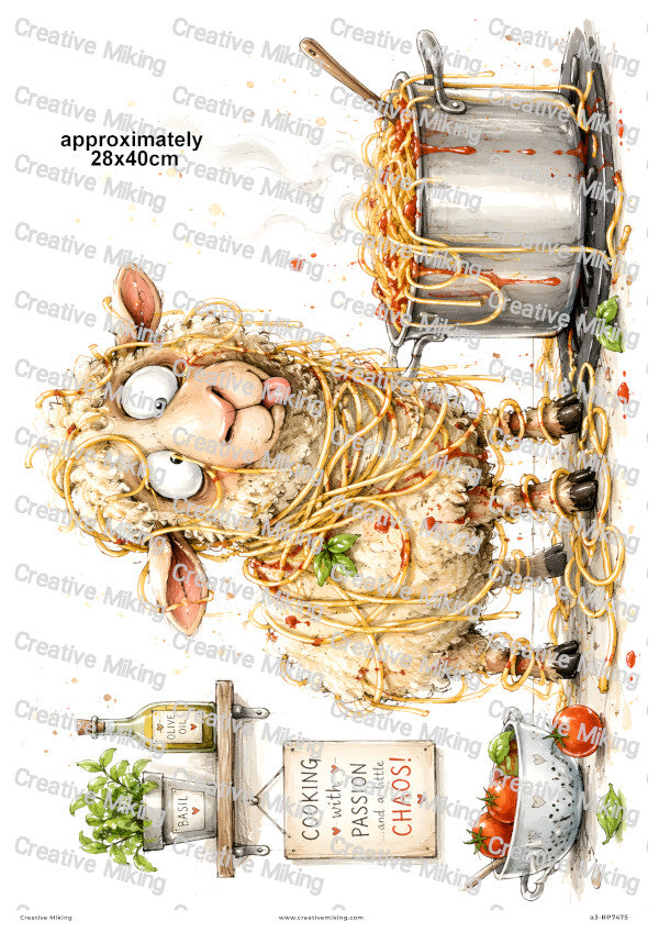 Sheep Cooking Spaghetti Funny Decoupage Rice Paper | RP7475