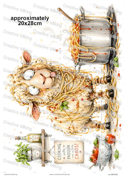 Sheep Cooking Spaghetti Funny Decoupage Rice Paper | RP7475