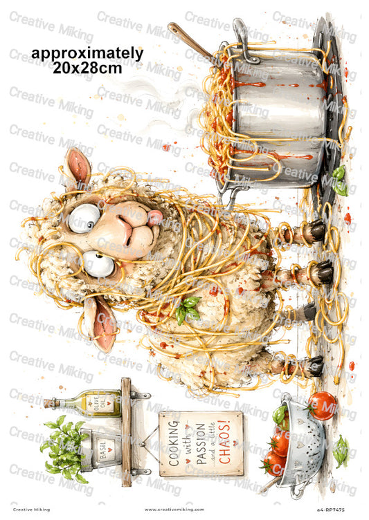 Sheep Cooking Spaghetti Funny Decoupage Rice Paper | RP7475