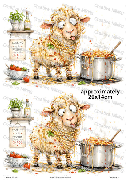 Sheep Cooking Spaghetti Funny Decoupage Rice Paper | RP7475