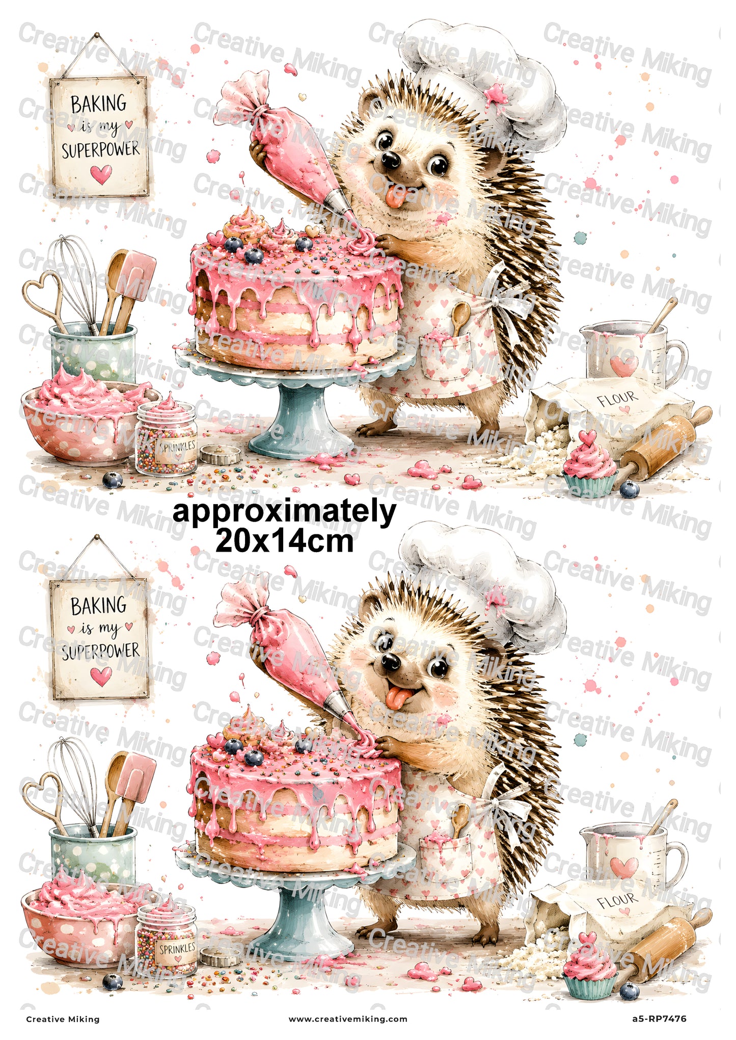 Hedgehog Baking Cake Funny Decoupage Rice Paper | RP7476