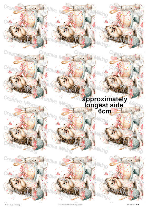Hedgehog Baking Cake Funny Decoupage Rice Paper | RP7477b