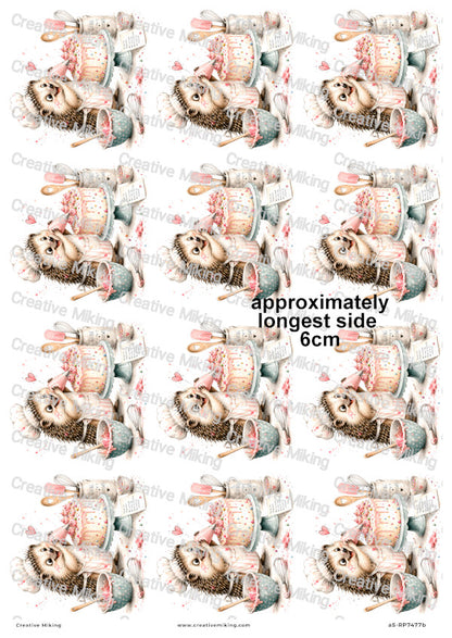 Hedgehog Baking Cake Funny Decoupage Rice Paper | RP7477b