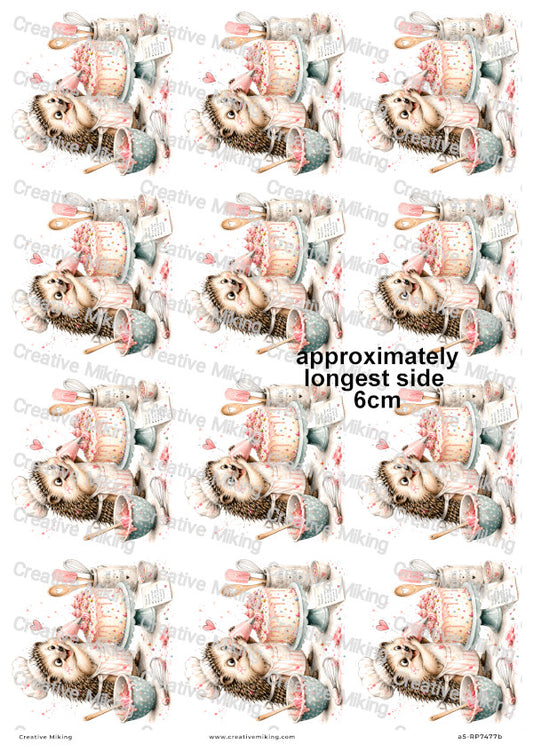 Hedgehog Baking Cake Funny Decoupage Rice Paper | RP7477b