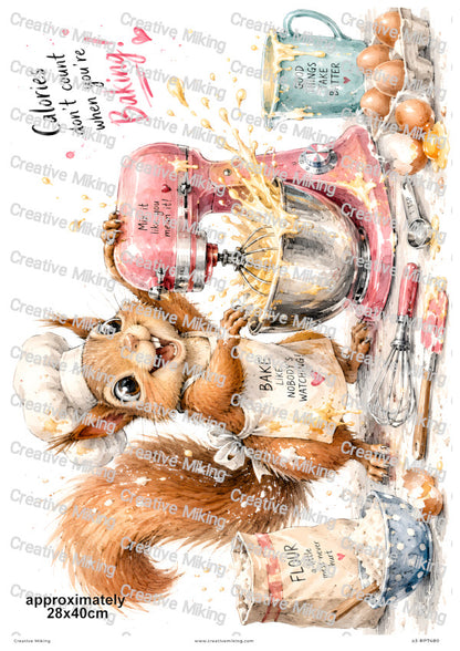 Squirrel Baking Funny Decoupage Rice Paper | RP7480