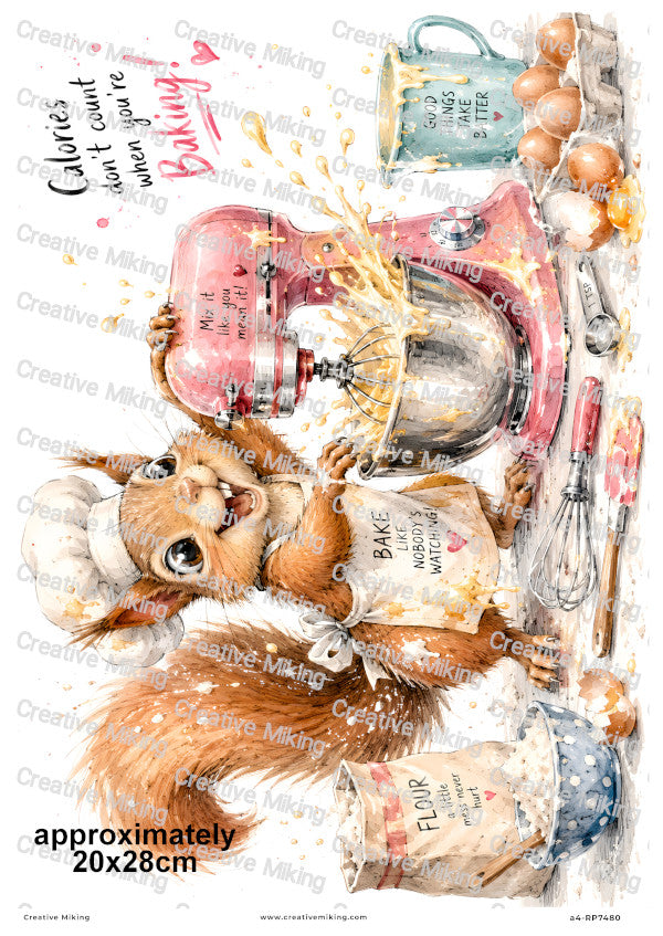 Squirrel Baking Funny Decoupage Rice Paper | RP7480