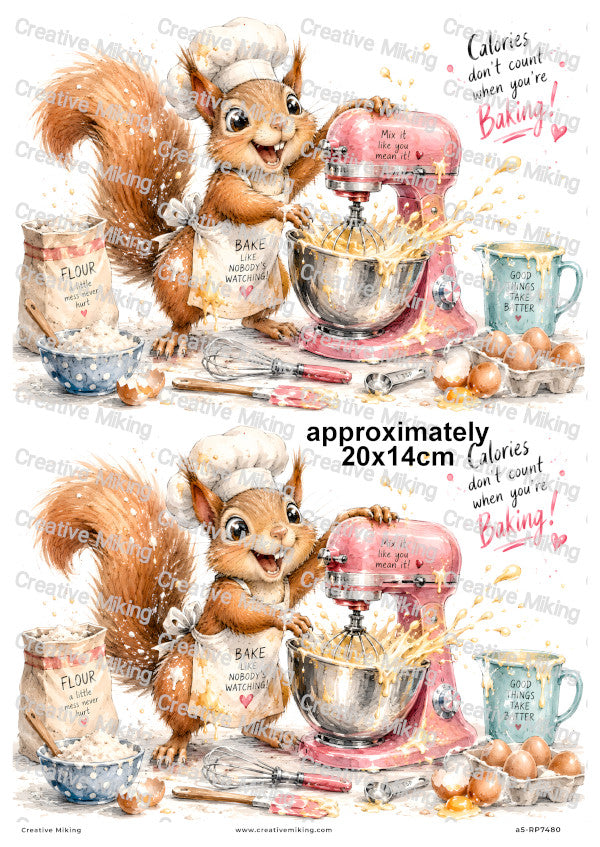Squirrel Baking Funny Decoupage Rice Paper | RP7480