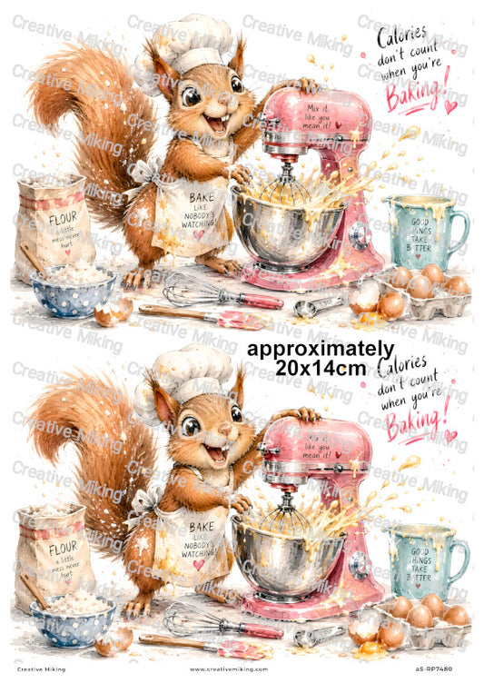 Squirrel Baking Funny Decoupage Rice Paper | RP7480