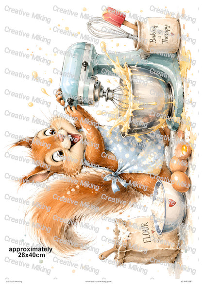 Squirrel Baking Funny Decoupage Rice Paper | RP7481