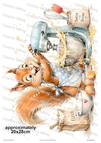 Squirrel Baking Funny Decoupage Rice Paper | RP7481