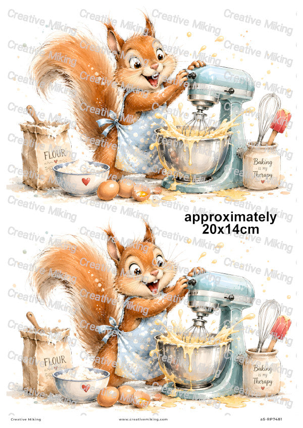Squirrel Baking Funny Decoupage Rice Paper | RP7481