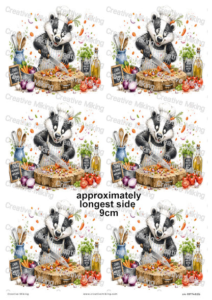 Badger Chopping Vegetables Funny Decoupage Rice Paper | RP7482b