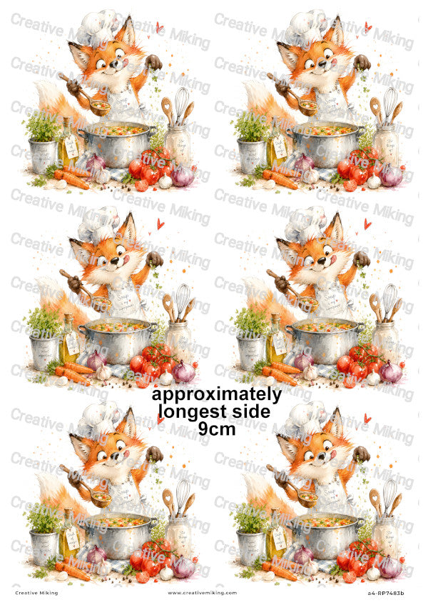 Fox Cooking Vegetable Soup Funny Decoupage Rice Paper | RP7483b
