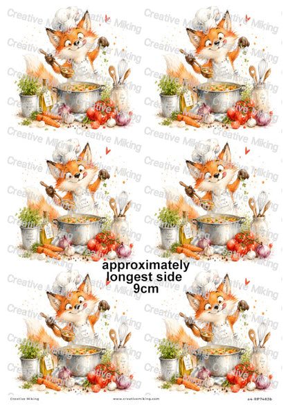 Fox Cooking Vegetable Soup Funny Decoupage Rice Paper | RP7483b