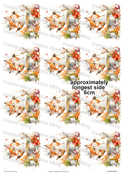 Fox Cooking Vegetable Soup Funny Decoupage Rice Paper | RP7483b