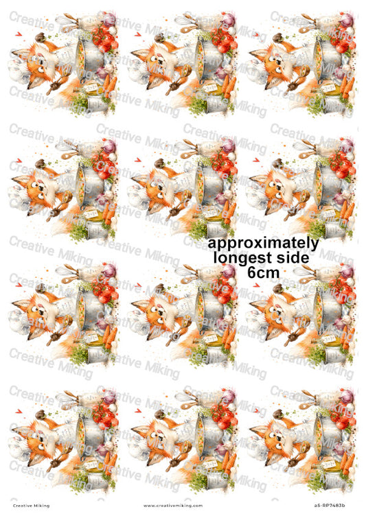 Fox Cooking Vegetable Soup Funny Decoupage Rice Paper | RP7483b