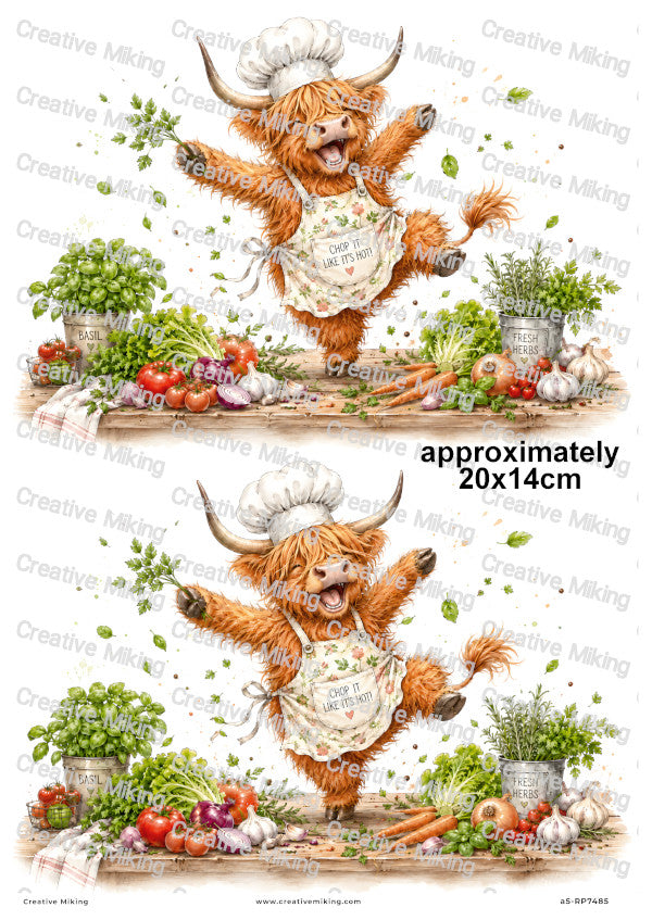 Highland Cow Chef Funny Decoupage Rice Paper | RP7485